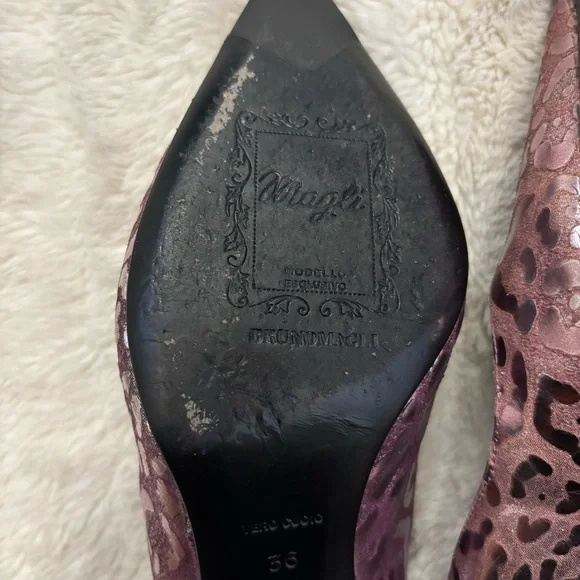 Bruno Magli Metallic Pink Purple Animal Print Pointed Toe Women's Heels Size 7 - Picture 11 of 12